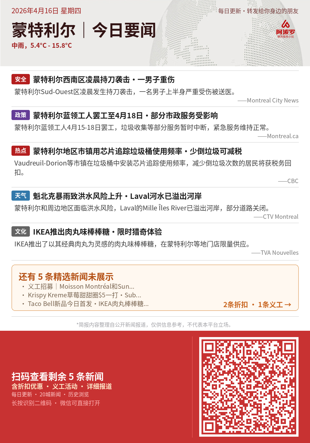 蒙特利尔今日要闻